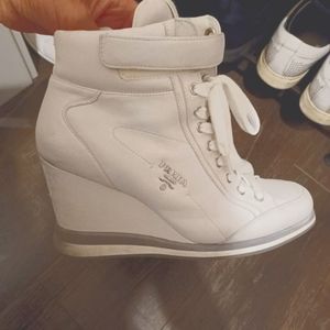 Prada white wedge sneaker boots